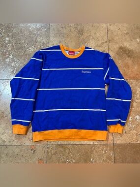 Supreme Men’s Striped Crewneck Royal Blue Fall Winter 2017 Pullover Sweatshirt L